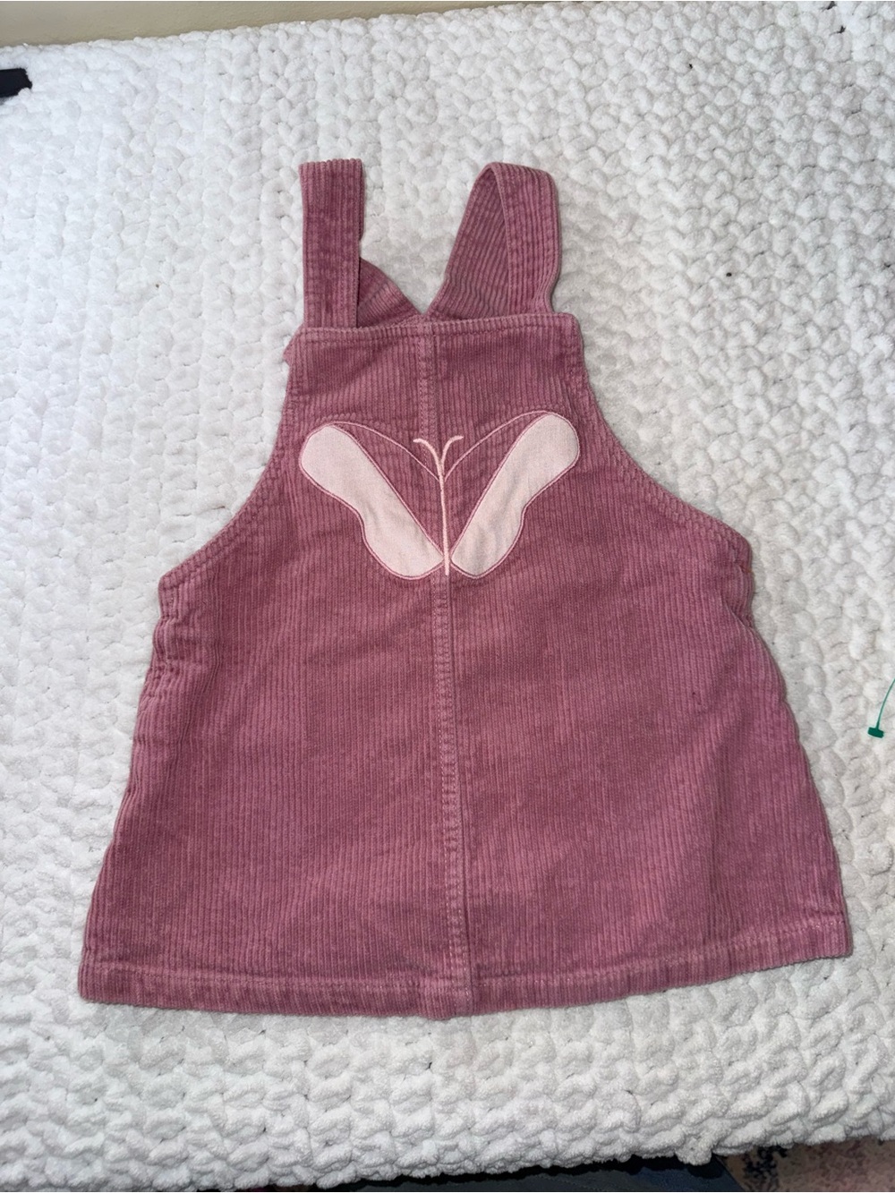 Girls' Pink Corduroy Pinafore Dress with Butterfly Detail